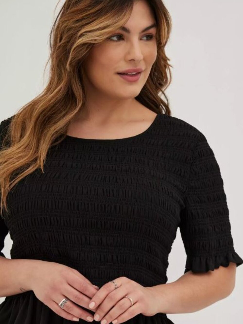 Torrid Peplum Chiffon Smocked Black Top Shirt 4X